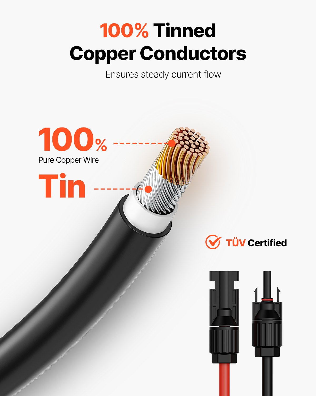 20FT Solar Panel Extension Cable with Male & Female Connectors 10AWG Waterproof