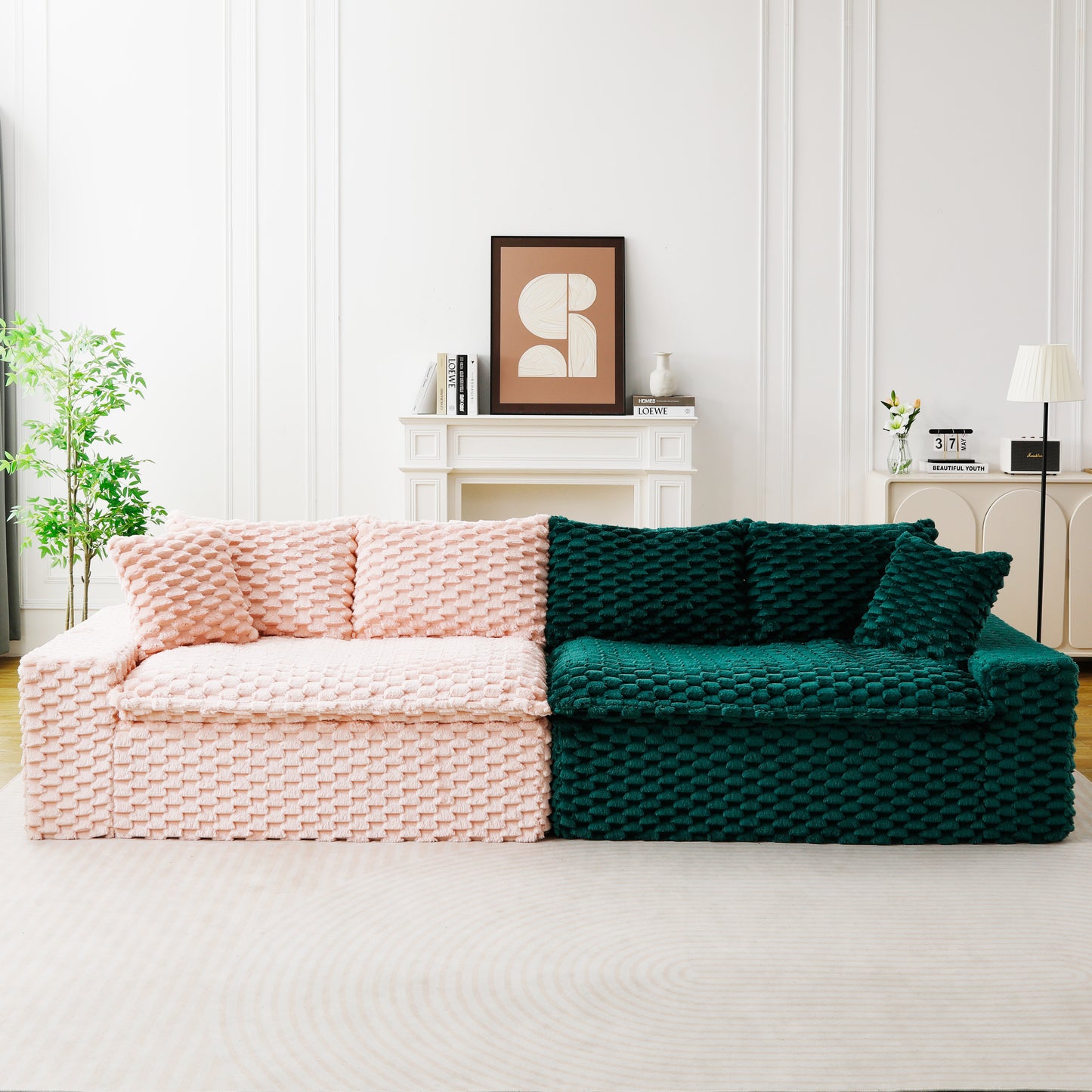 Luxury Green Color-Block Velvet Multifunctional Sofa - 4 Seats