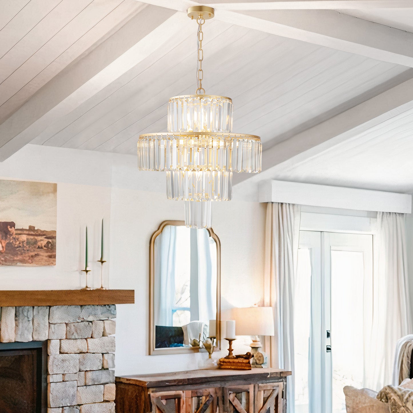 Elegant 20-Inch Crystal Chandelier - Gold 4-Tier Pendant Light
