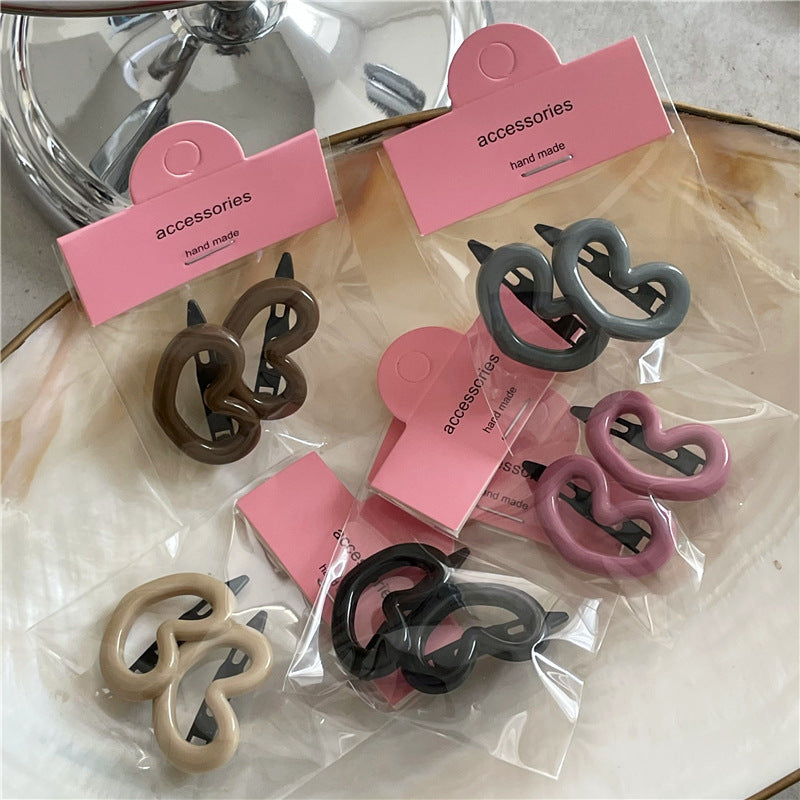 Girl's Love Heart Side Bang Hair Clip Set - Colorful Plastic Hairpins for Women