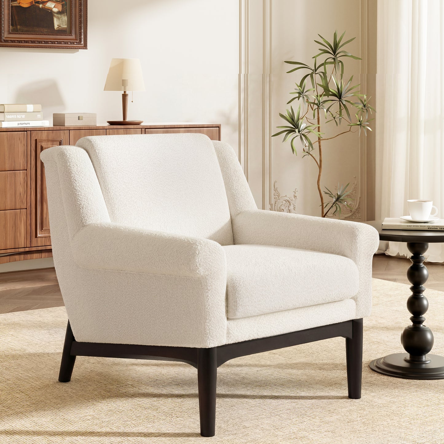 Beige Modern Accent Chair with Flared Arms - Upholstered Lounge Chair