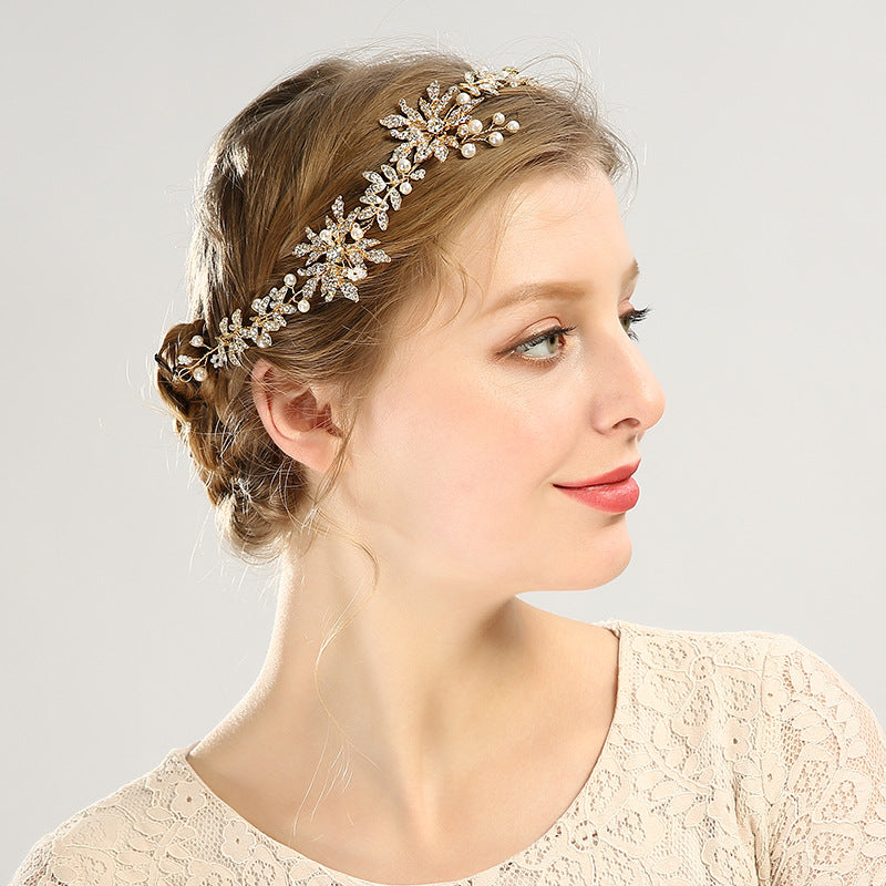 Gold Flower Hairband with Diamond Setting