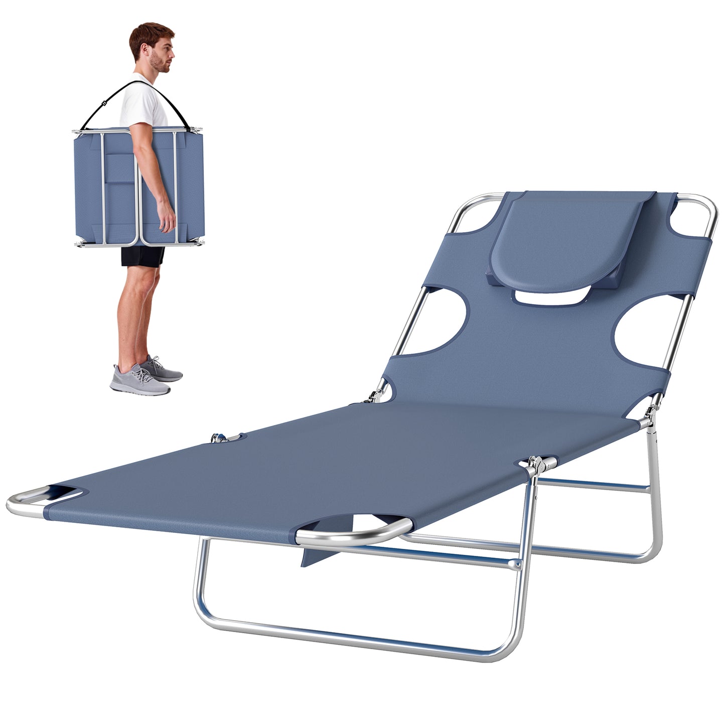 Adjustable Tanning Chair with Face Hole - Gray Outdoor Lounger