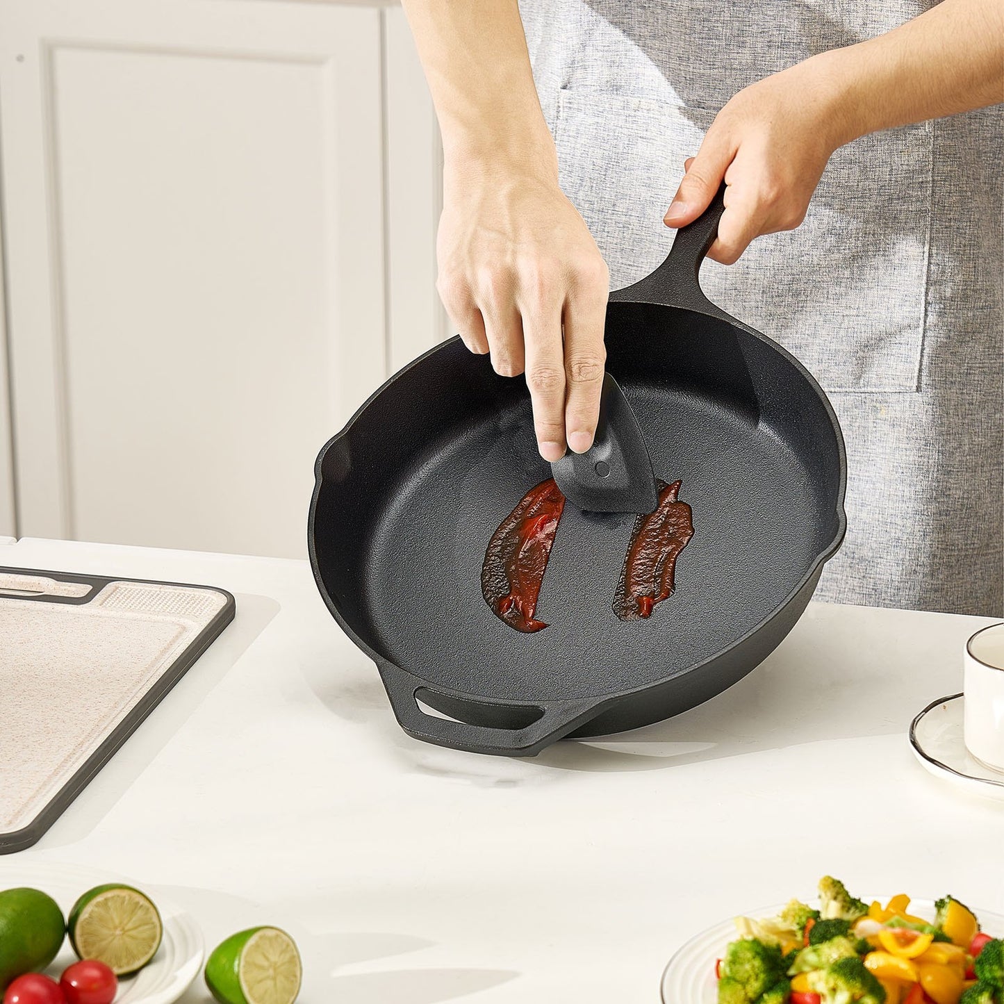 Cast Iron Skillet Frying Pan Set - 6, 8, 10, 12 Inch with Silicone Handle