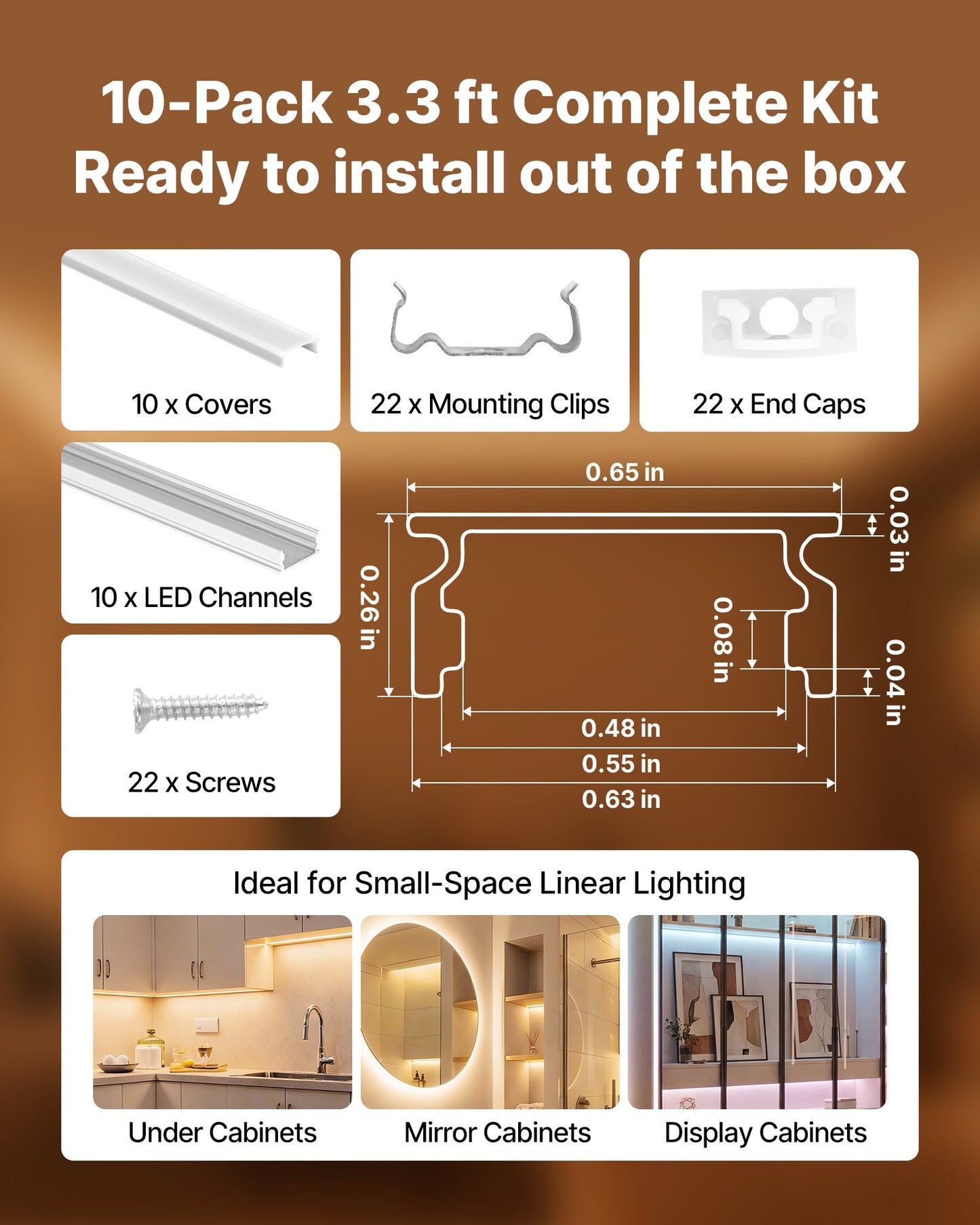 10-Pack U Shape LED Aluminum Channel with Milky Cover for Under Cabinet Lighting