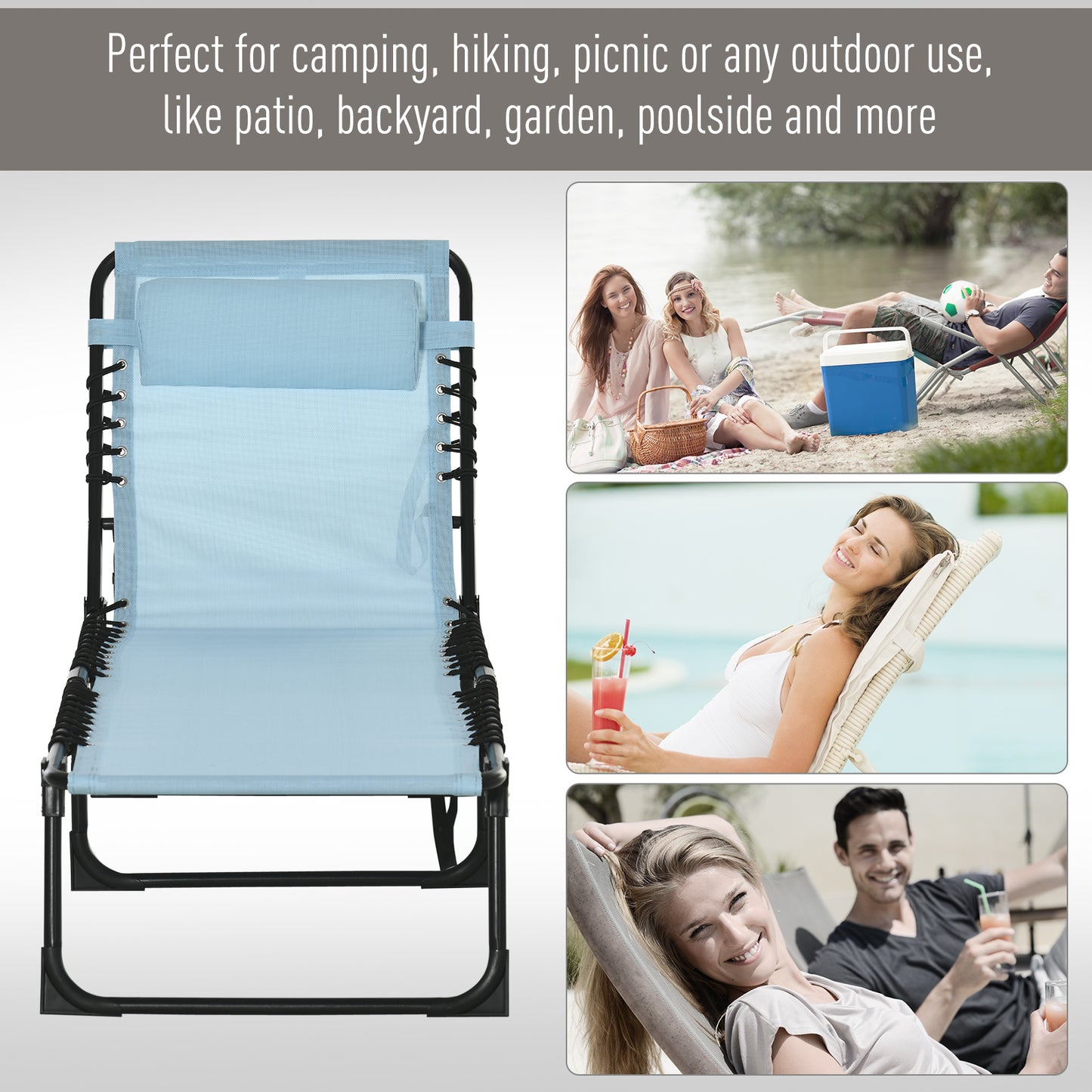 Folding Chaise Lounge Pool Chair - 4-Position Recline, Baby Blue