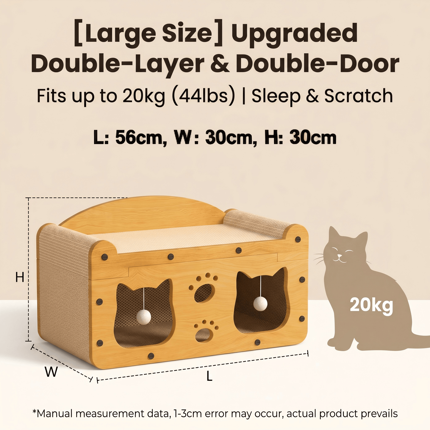 Multi-Style Double-Layer Cat House & Bed with Corrugated Cardboard, Interactive Toys & Ergonomic Support