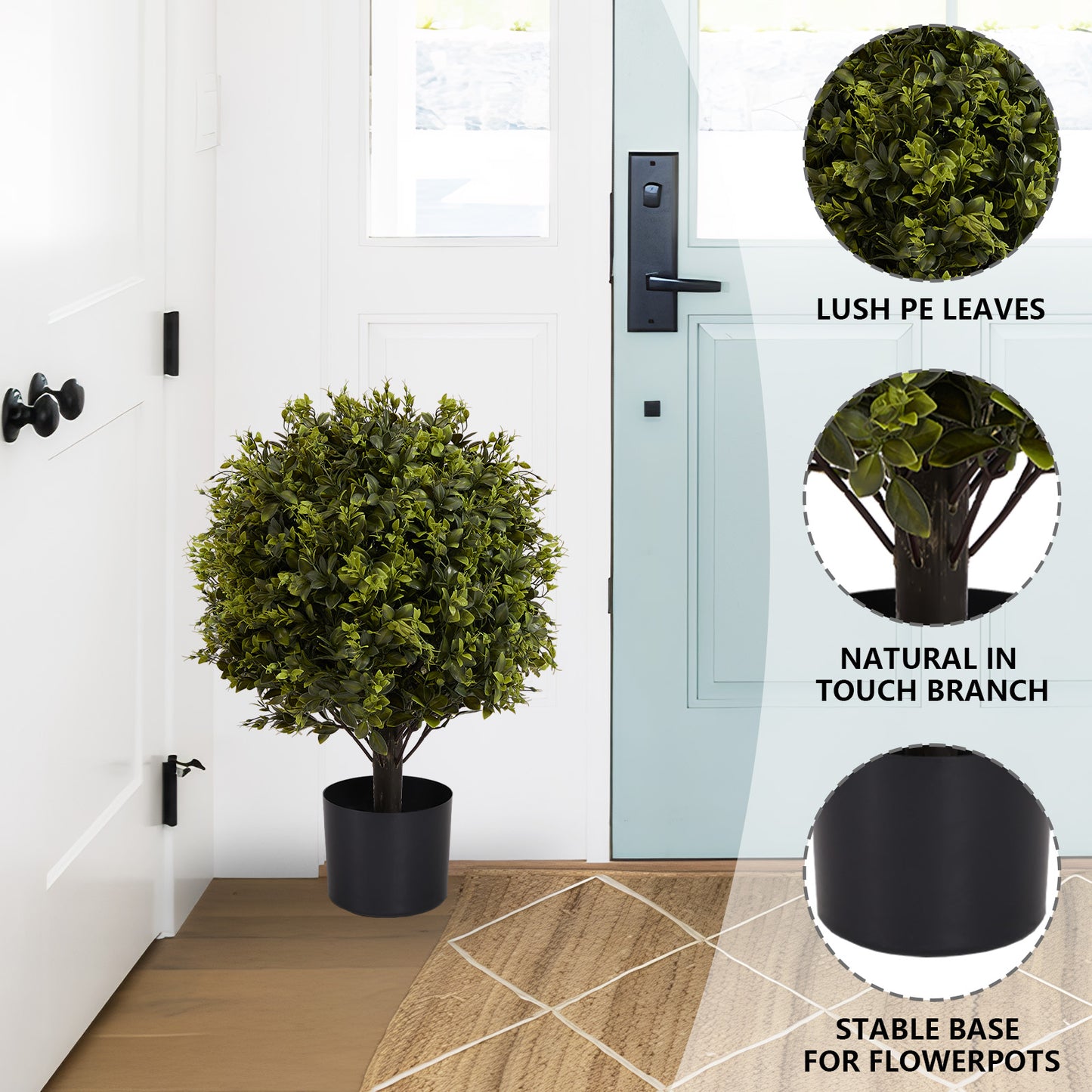 22in UV Protection Ball Topiary Tree - 2pcs Green Artificial Plants