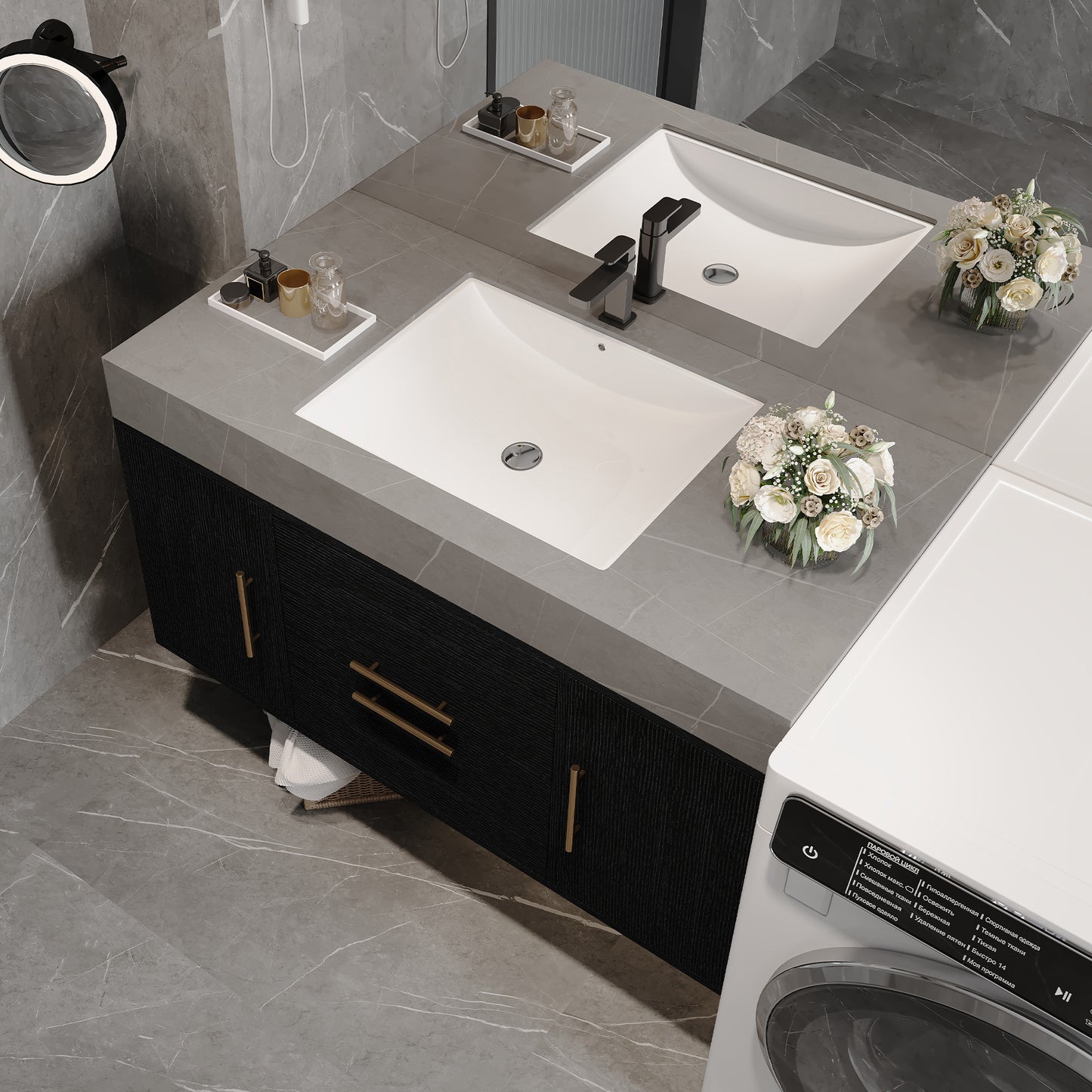 39.4-Inch Contemporary Floating Bathroom Vanity with Marble Top