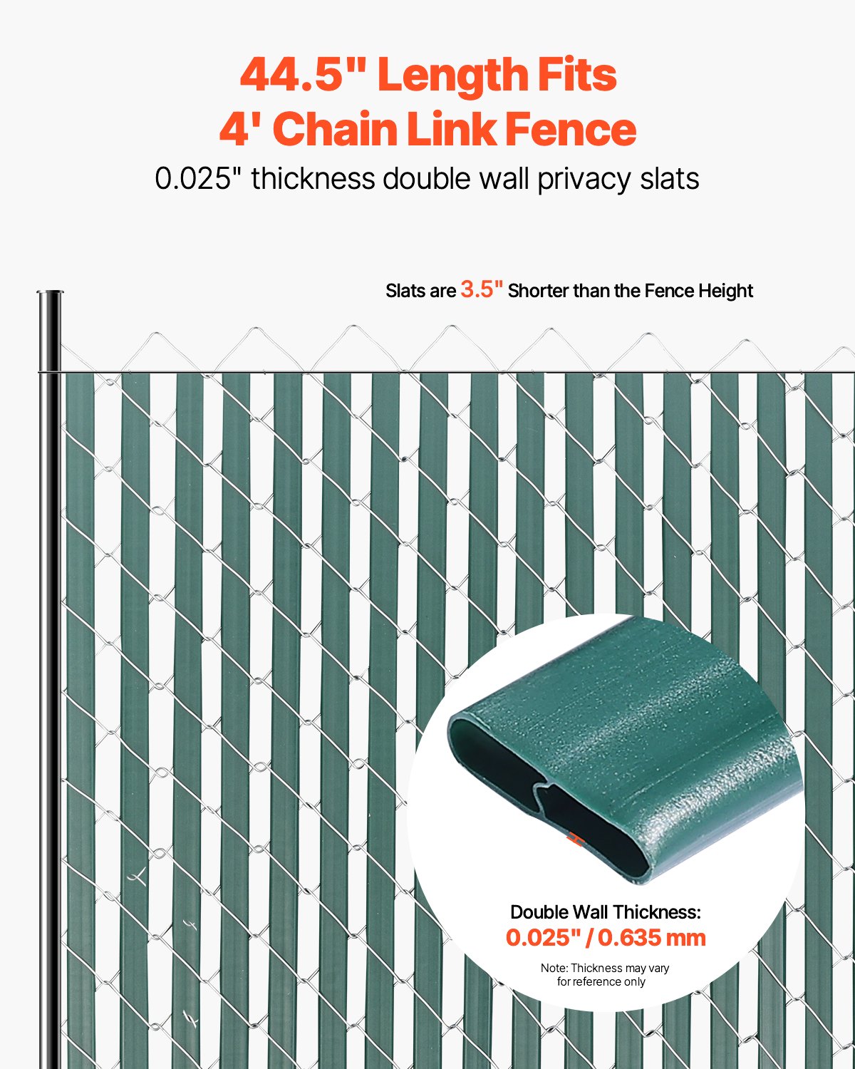 Green Chain Link Fence Privacy Slats for 4ft High Fences - Bottom Lock, Double-Wall