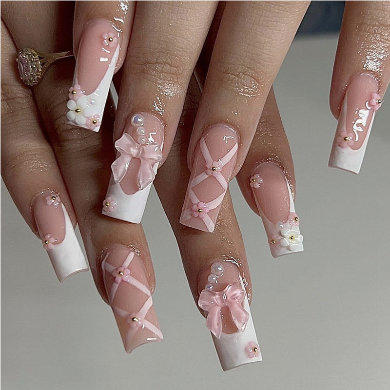 Planet Star Press-On Nails - Long Square False Nail Tips, 24 Pieces