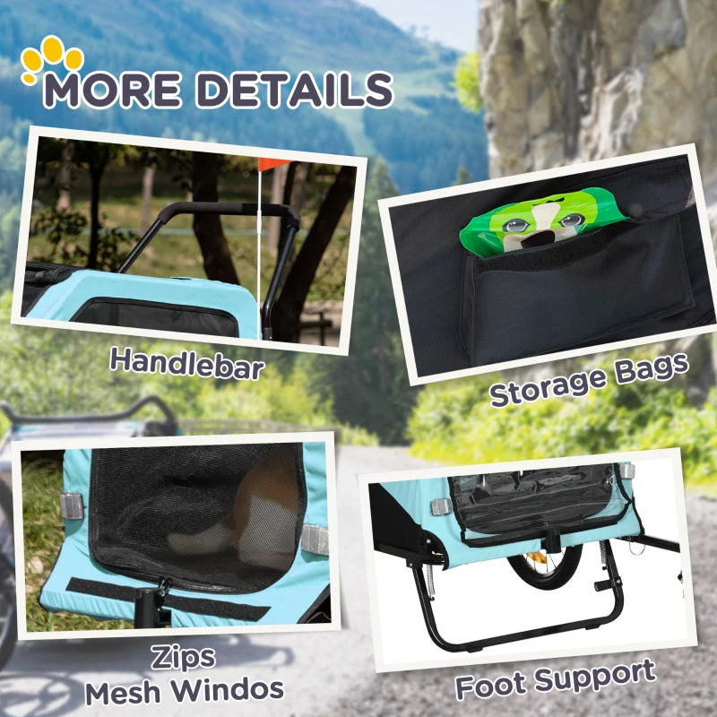 2-in-1 Pet Bike Trailer and Stroller for Large Dogs - Blue
