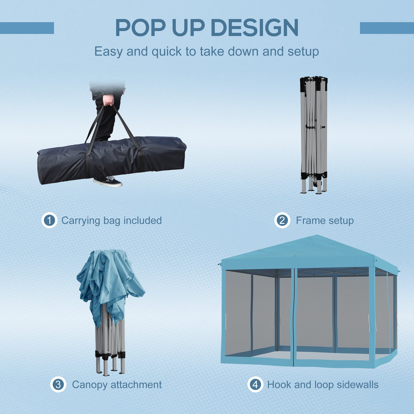 10x10 Pop Up Canopy Tent with Netting & Carry Bag - Light Blue