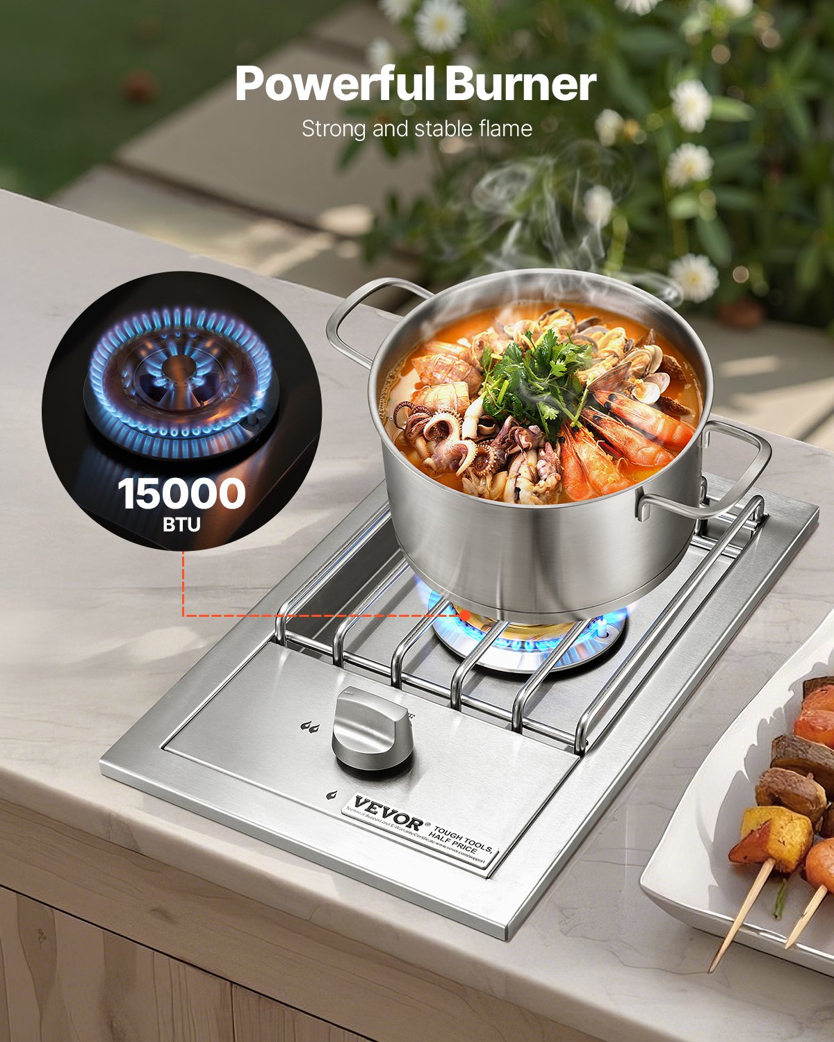 15,000 BTU Single Grilling Side Burner - Stainless Steel