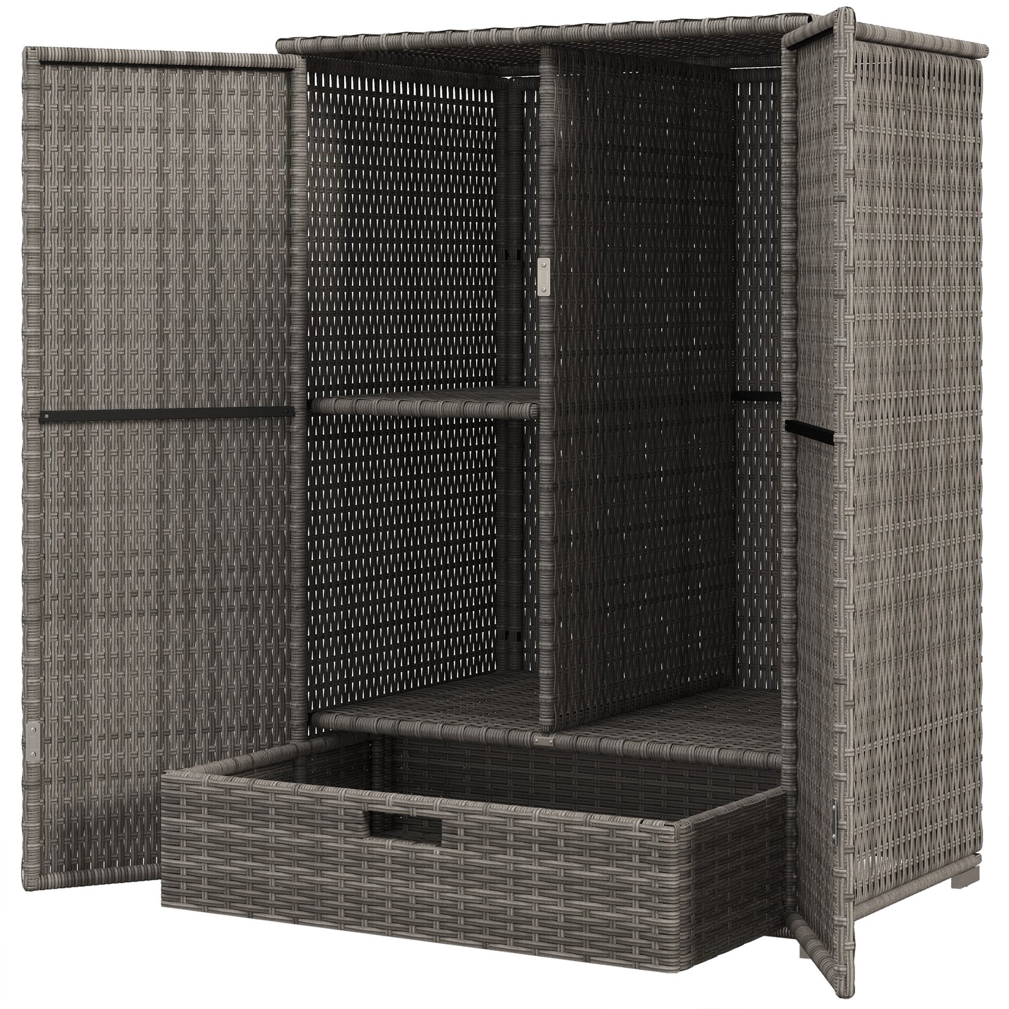 Outdoor Rattan Storage Cabinet with Drawer - Dark Gray