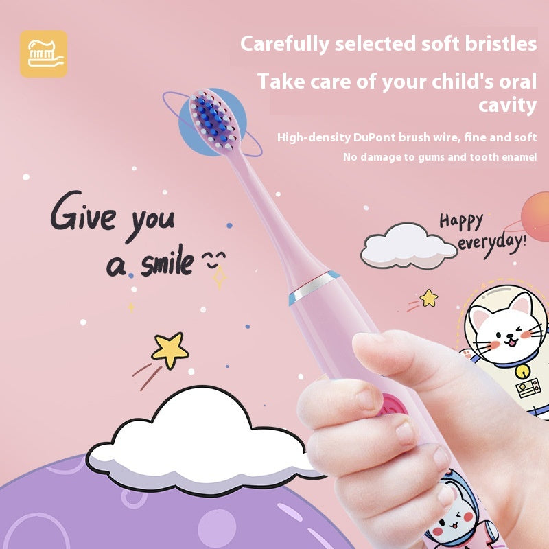 Electric Cartoon Soft Bristle Rechargeable Waterproof Toothbrush with 3 Brush Heads