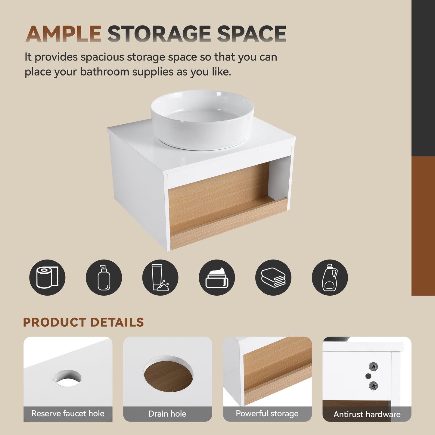 24" Wall-Mounted Bathroom Vanity with Open Shelf - White & Light Oak