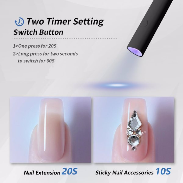 Portable Mini UV LED Nail Lamp - Rechargeable Wireless Nail Dryer, Black