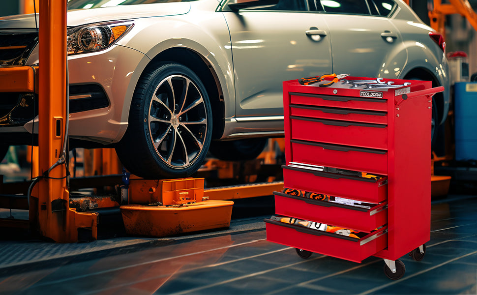 24.2-Inch Metal Rolling Tool Cabinet with Drawers and Locking System