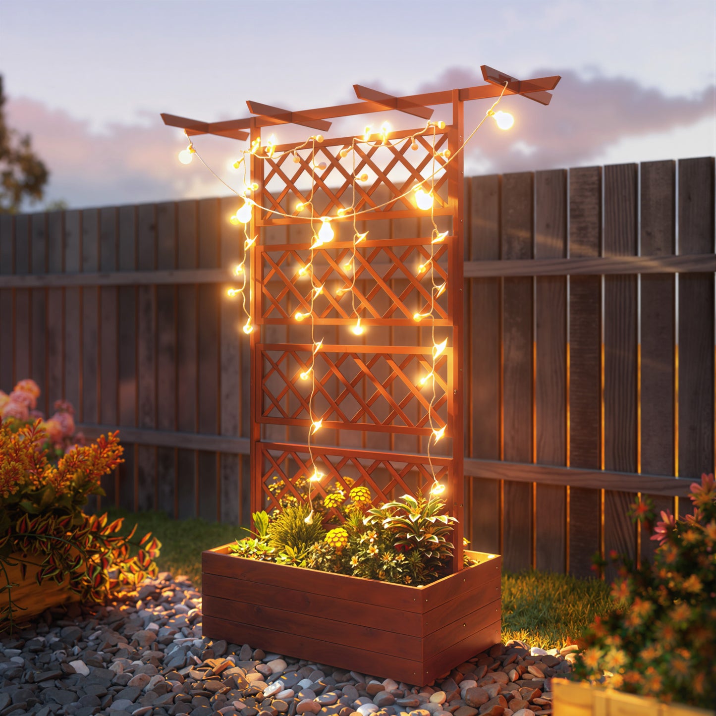 Wooden Trellis Planter Box for Vegetables Herbs Flowers - Raised Garden Bed, Orange
