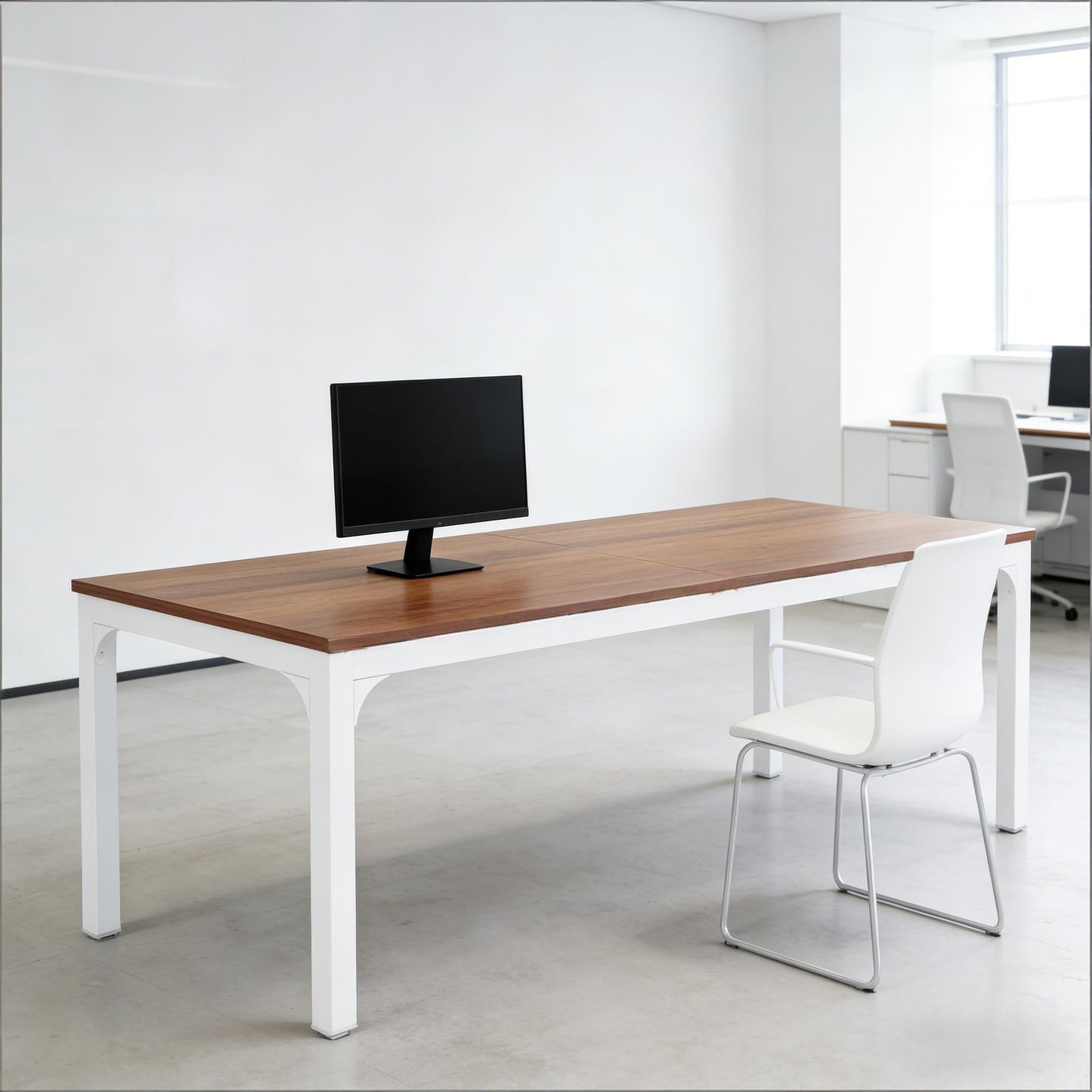 Large Rectangle Computer Desk - Dual Workspace, Industrial Design - Brown/White