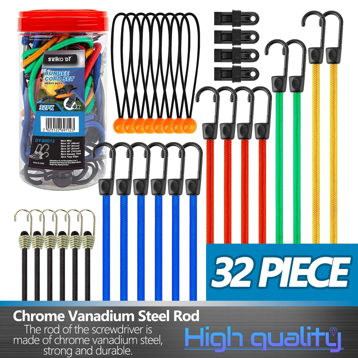 32-Piece Rope Hook Set for Outdoor Awnings - Elastic Rope Hardware
