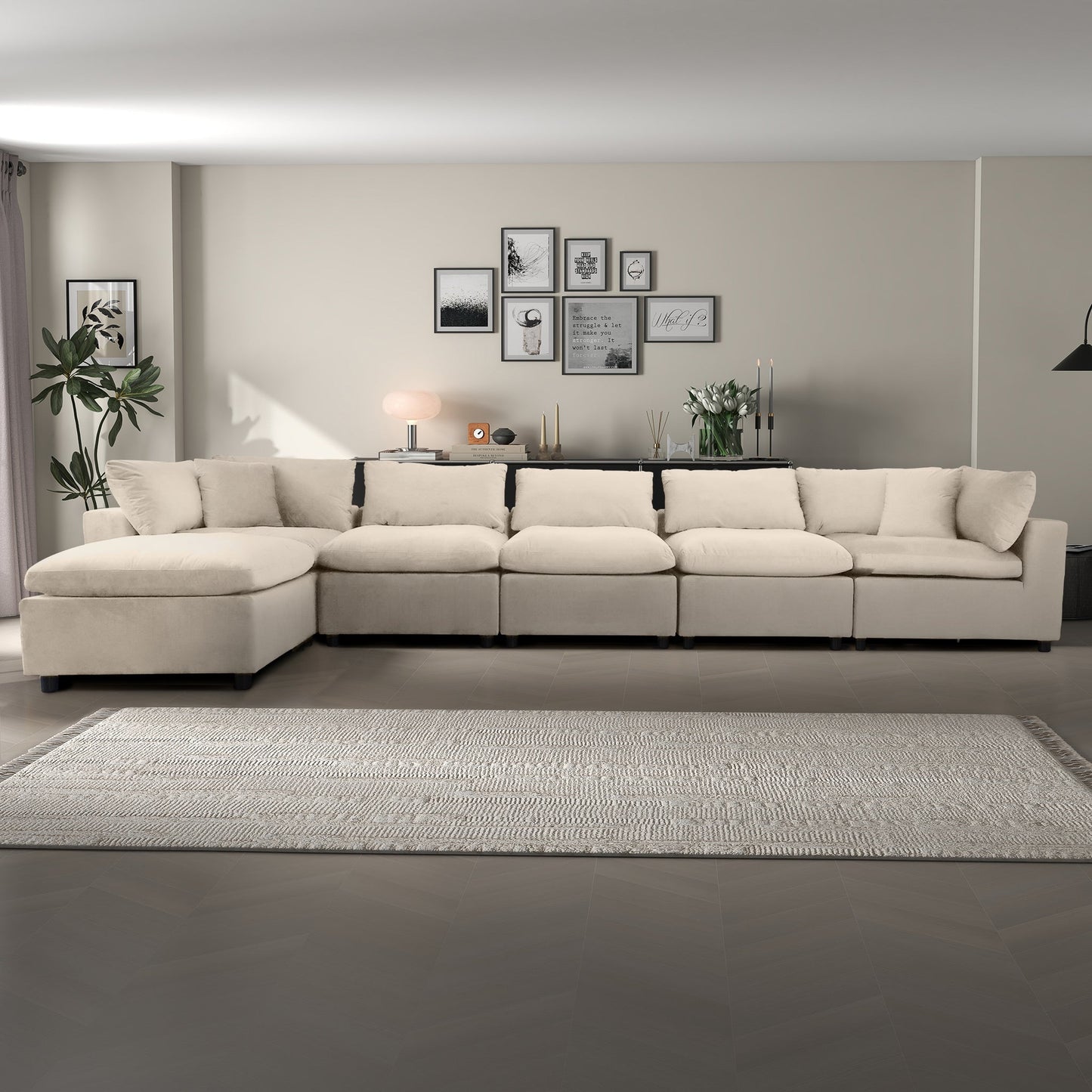 Ivory Velvet Modular Sectional Sofa - Seats 6