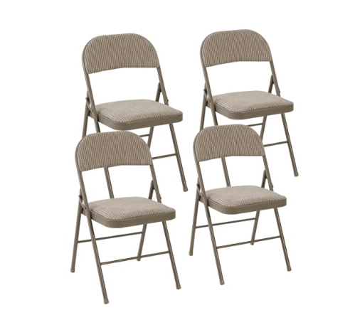 Stackable Folding Chair Set with Soft Cushion - Khaki Fabric, 4 Pack