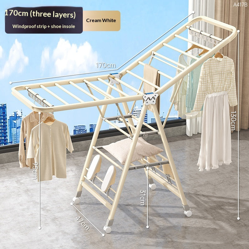 7m Cream White Foldable Shoe Rack with Windproof Air Drying Strips - Indoor Household Organizer