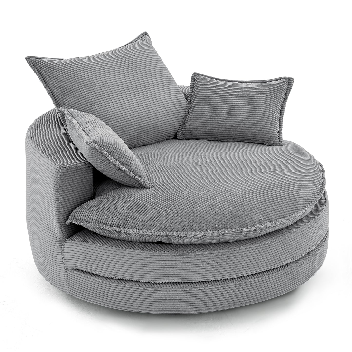 360° Swivel Barrel Chair with Dual-Layer Cushion - Grey
