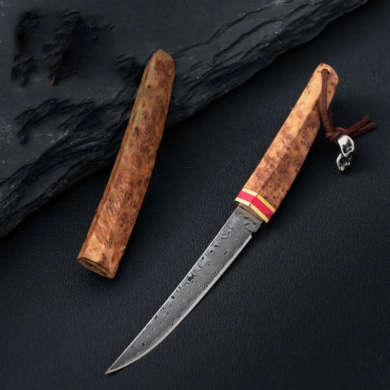 Damascus Steel Meat Knife with Crescent Moon Handle - Kitchen Utensil