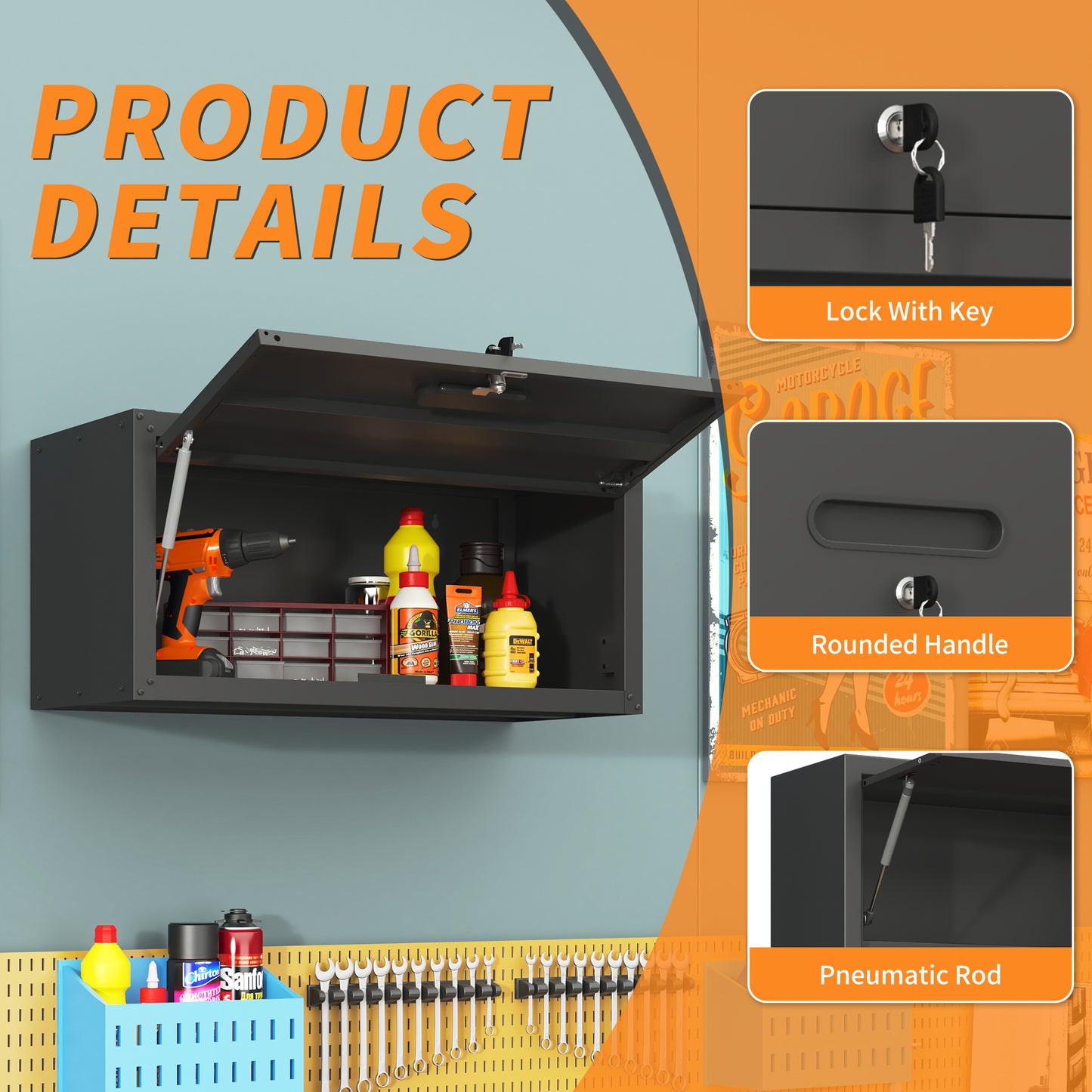 Heavy Duty Metal Wall Mounted Tool Storage Cabinet Steel Garage For