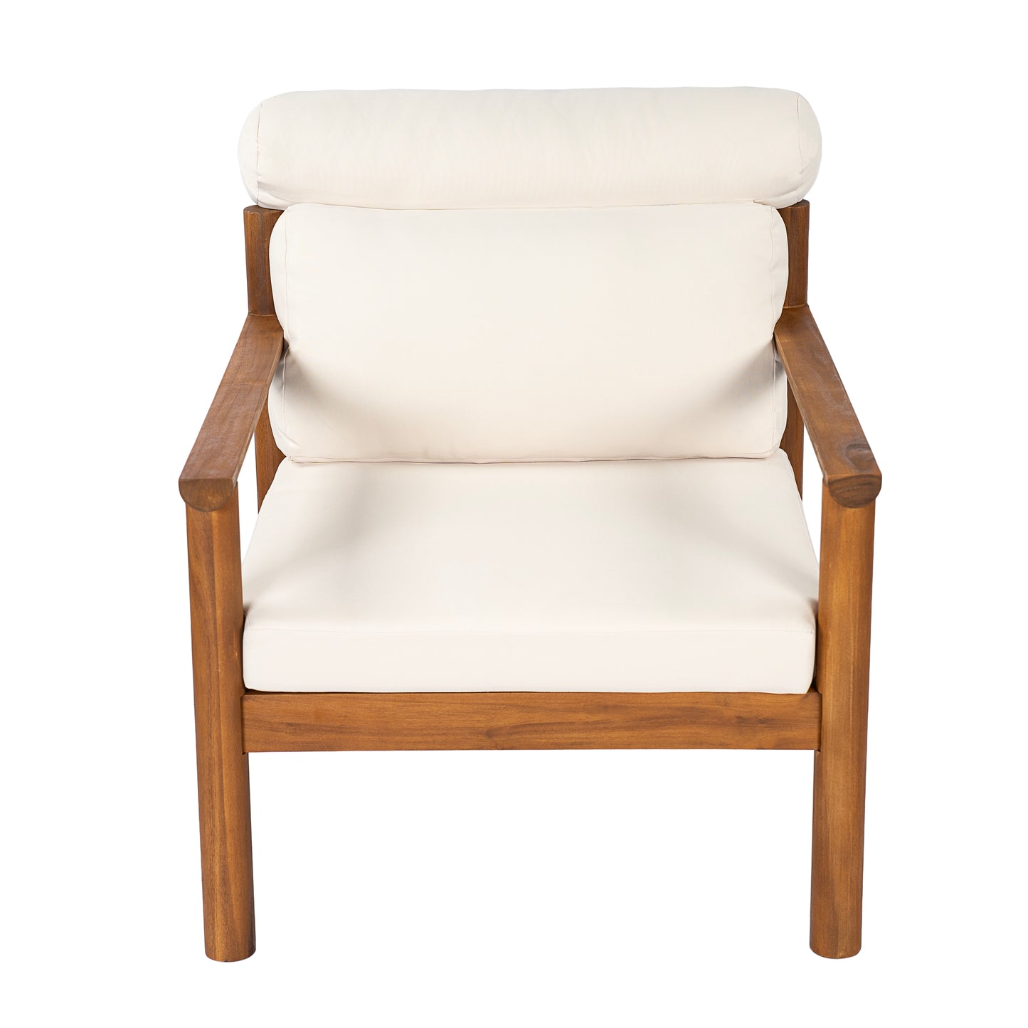 28" Acacia Wood Outdoor Lounge Chair with Thick Cushions - Teak & Beige
