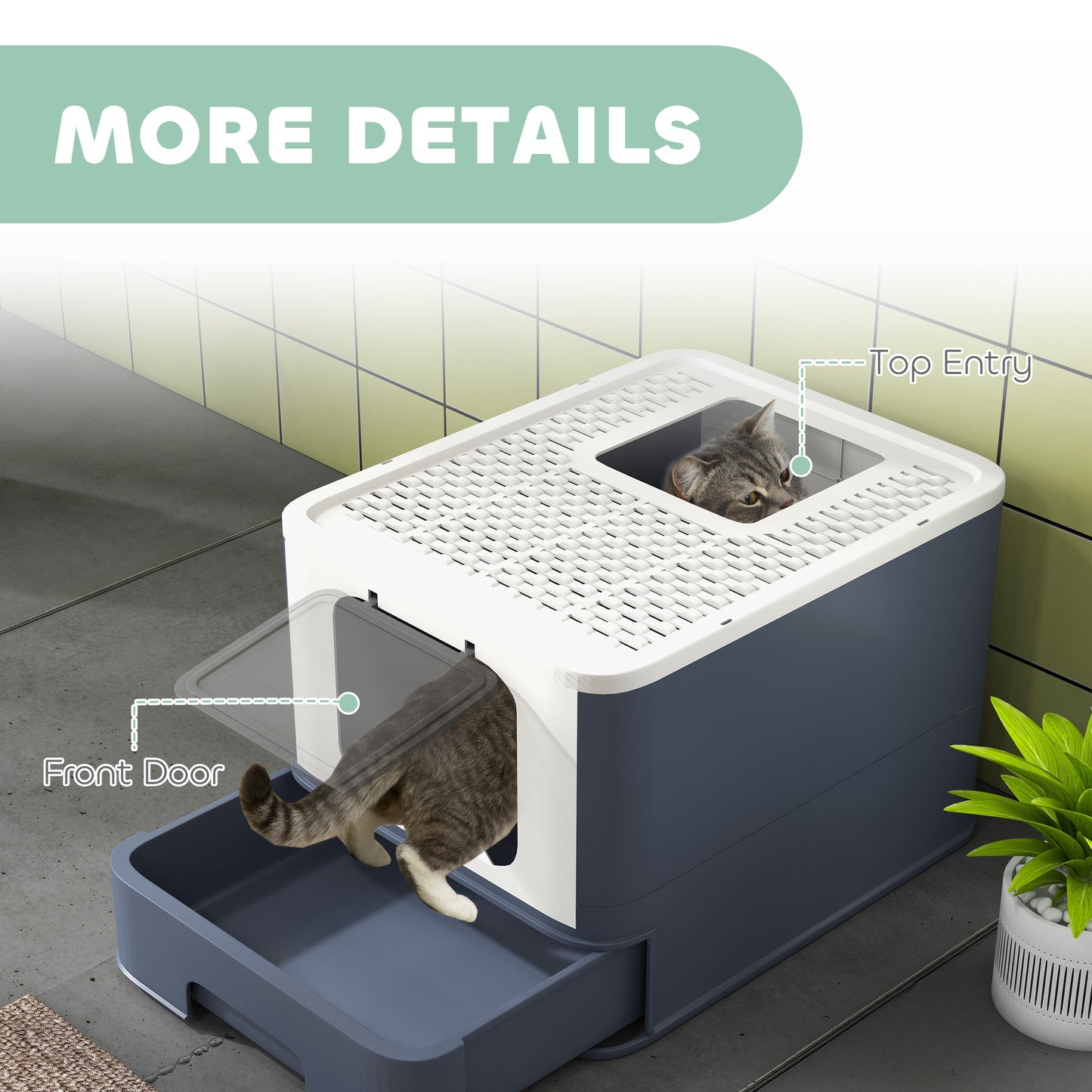 Large White Cat Litter Box with Lid, Scoop & Top Exit for Easy Cleaning