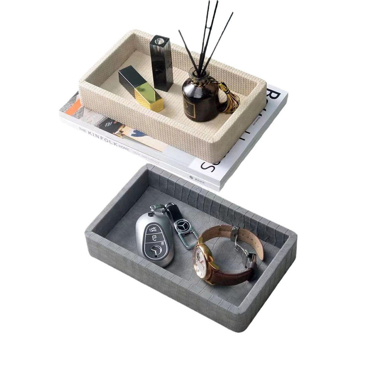 Leather Storage Tray for Entryway Organization - Modern Handcrafted Home Organizer