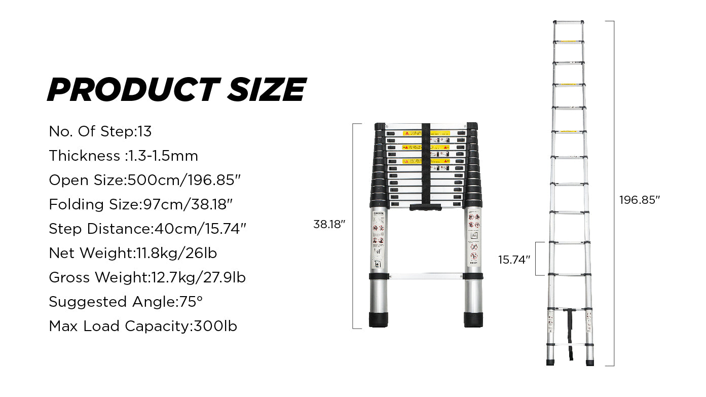 16.5 Ft Aluminum Telescoping Ladder for Outdoor Work & RV Use