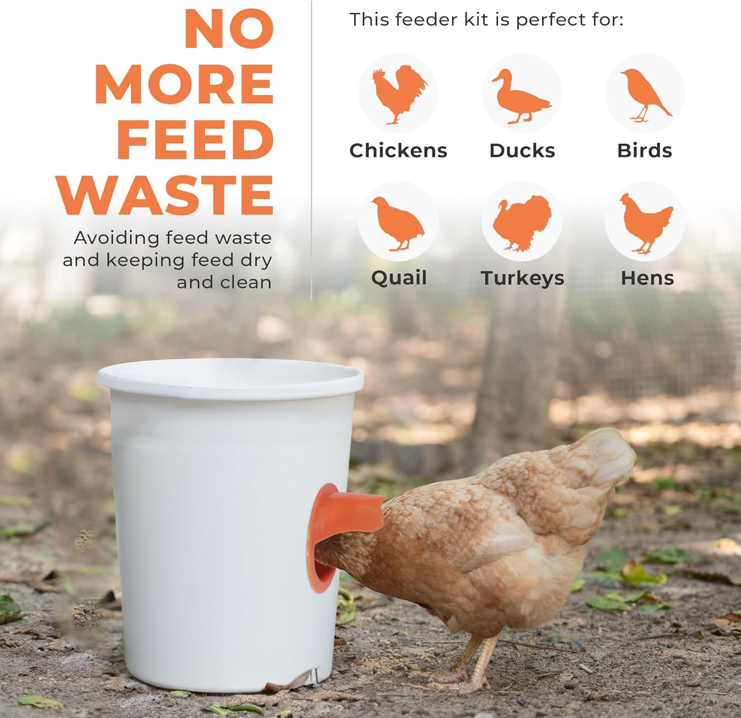 6 Pack Weatherproof Chicken Feeders with Hole Saw Kit for Buckets & Troughs