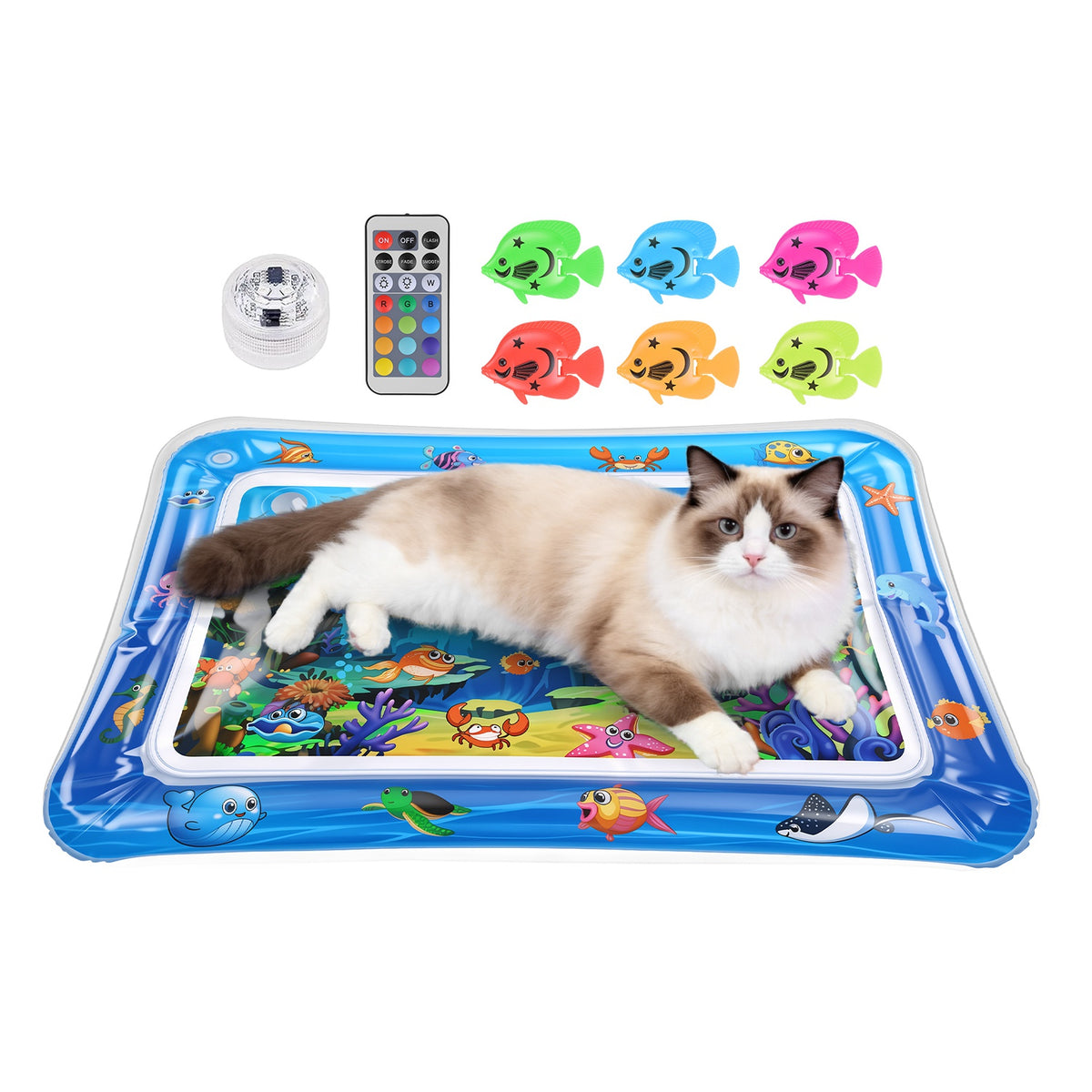 Interactive Cat Water Mat with Floating Fish & LED Light - Pet Enrichment