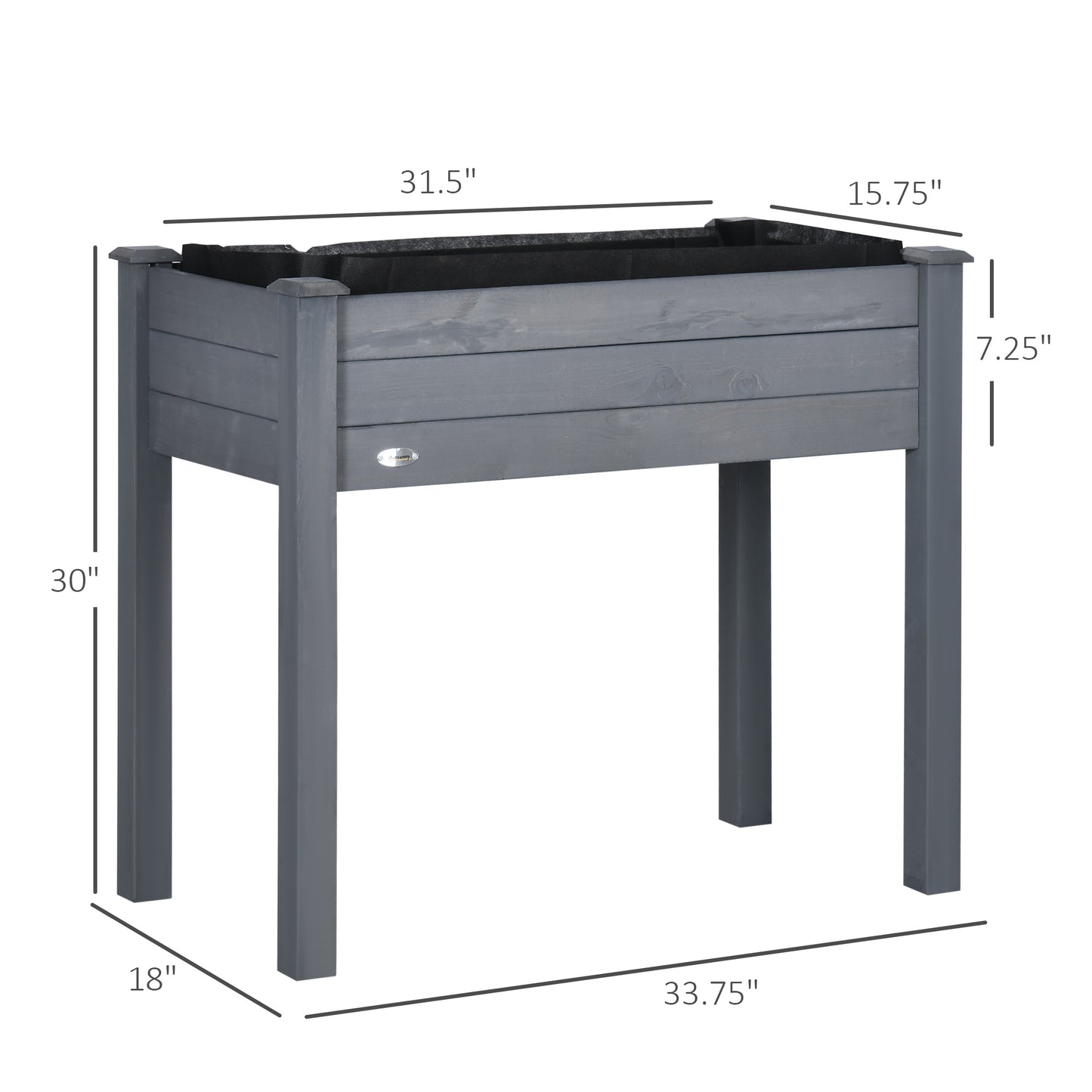 34-Inch Elevated Wooden Garden Bed with Drainage Holes - Dark Gray