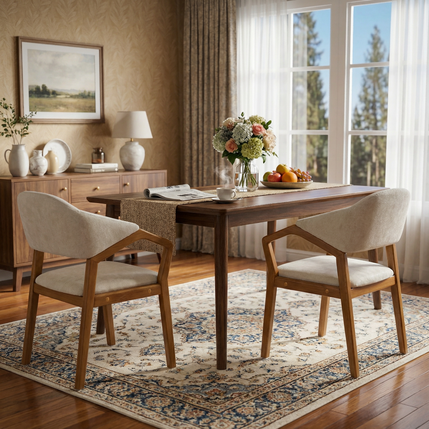 Beige Chenille Dining Chair Set of 2 - Ergonomic Armchairs