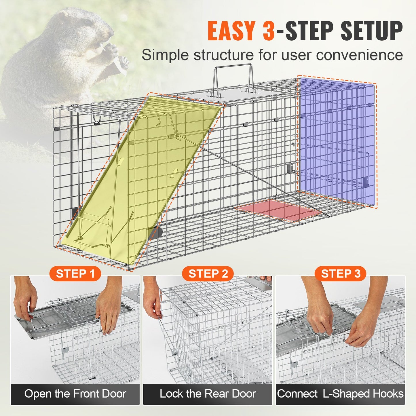 Humane Animal Cage Trap 31x10x12 Inches for Cats Raccoons Rabbits Squirrels