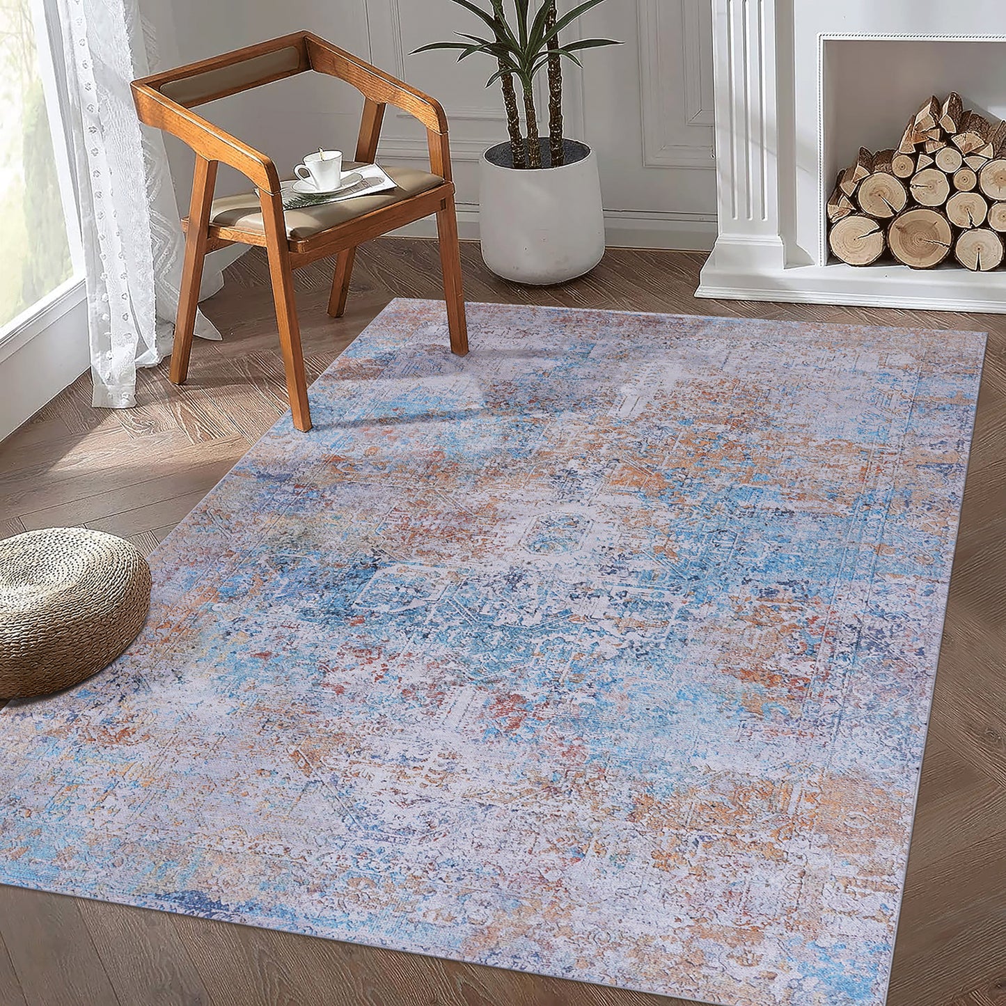 MAVAL Yellow Washable Rug 5x8 Area Yellow, 5' X 8'