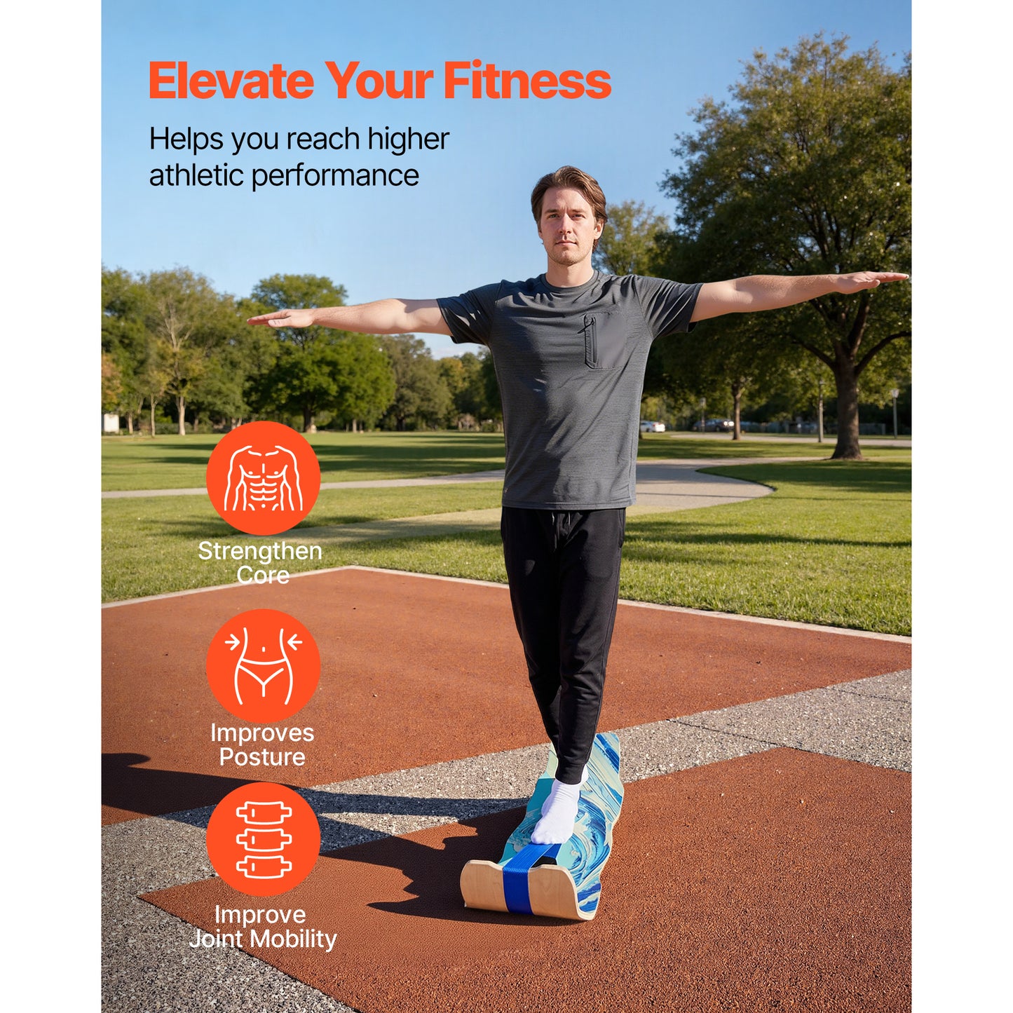 Balance Board for Core Workout & Standing Desk - Wooden Wobble Trainer, Blue