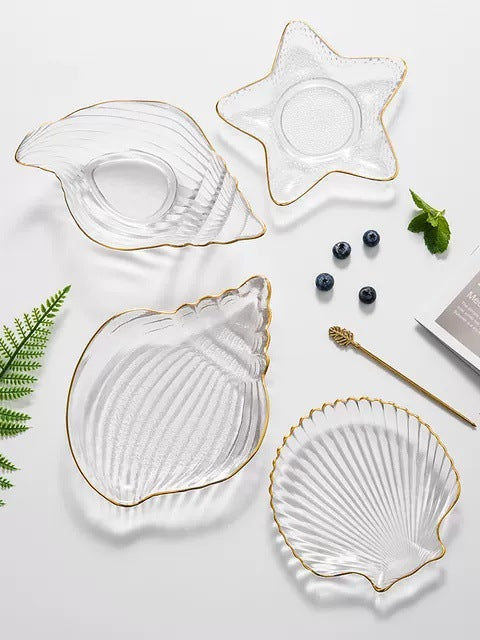 Gold Edging Glass Ocean Dim Sum Plate - Creative Nordic Style Tableware