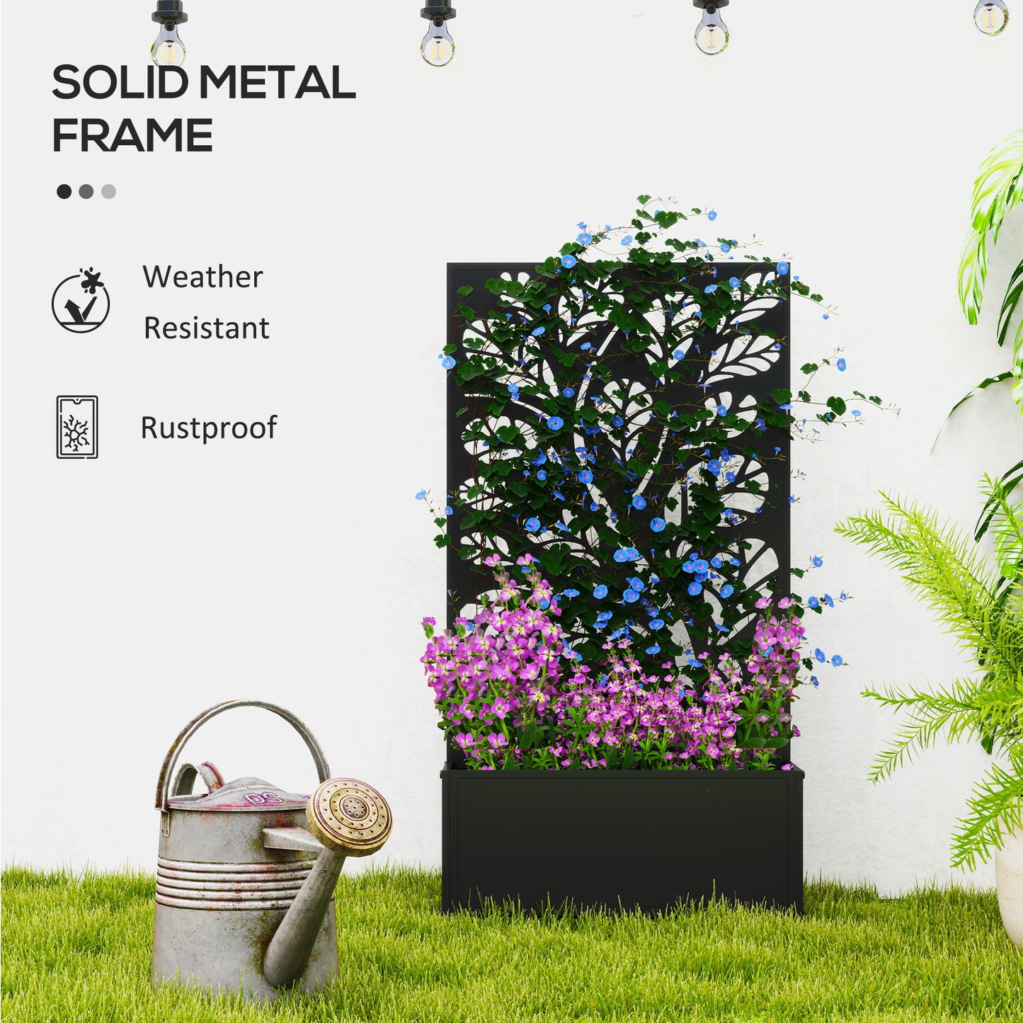 Metal Garden Bed with Trellis for Climbing Plants Black 960x680x65mm