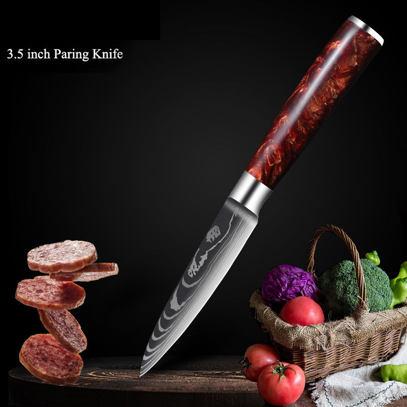 Damascus Laser Pattern Knife Set with Resin Handle - Multiple Sizes