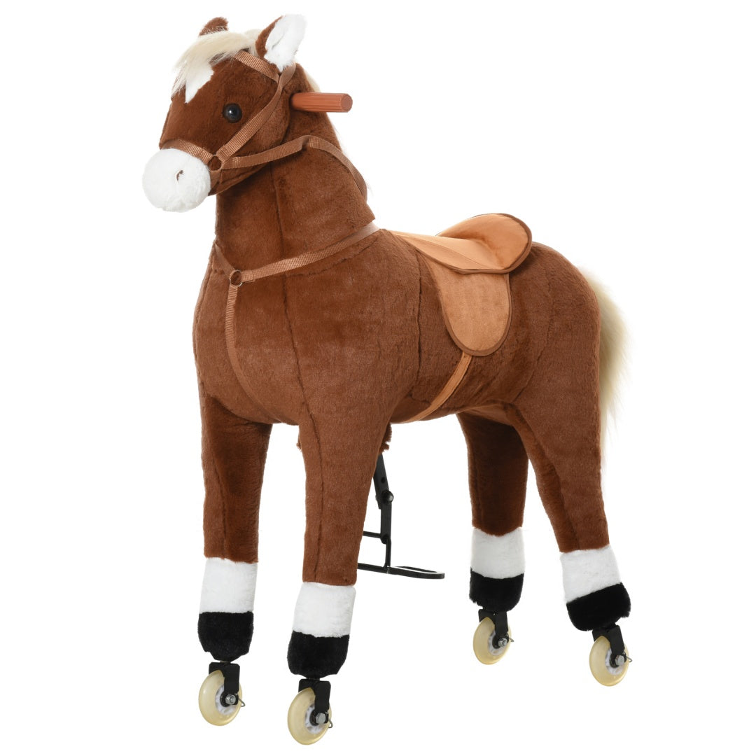 Kids Ride-On Walking Horse with Soft Plush Body - Brown