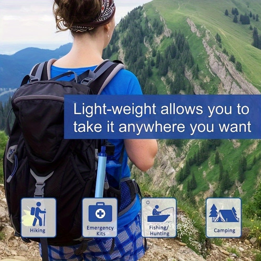 Personal Water Filter for Hiking Camping Travel Emergency Use - Blue