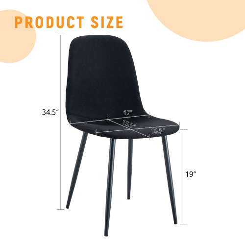Set of 4 Black Linen-Cotton Dining Chairs with Metal Legs