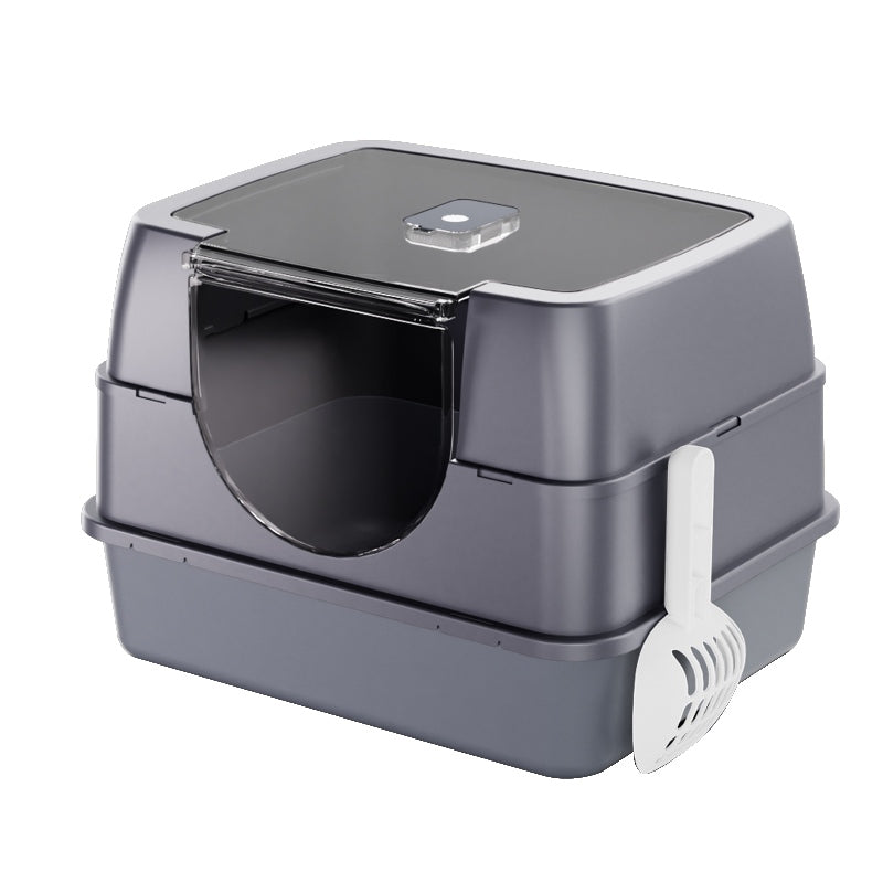 Dark Gray Fully Enclosed Cat Litter Box with Anti-Splash & Odor Locking - Large & Multi-Cat Households